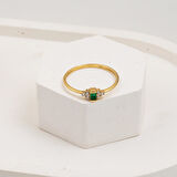 Yeşil Bagetli 14 Ayar Altın Minimal Yüzük