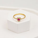 Kırmızı Kalpli 14 Ayar Altın Yüzük