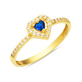 Mavi Kalpli 14 Ayar Altın Yüzük