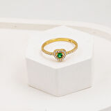 Yeşil Kalpli Altın Yüzük 14 Ayar