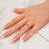 14 Ayar Altın Kırmızı Bagetli Yüzük