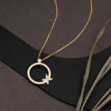 Kelebekli Halka 14 Ayar Altın Kolye