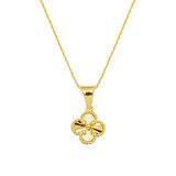 Parıltılı Yonca 14 Ayar Altın Kolye Ucu