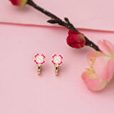 Pembe Yoncalı Çocuk Küpesi 14 Ayar Altın