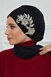 Yandan Taş Çiçek Aksesuarlı Şifon Hazır Türban,HT-104,HT-104