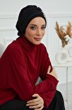 Pileli Taş Çiçek Aksesuarlı Şifon Hazır Türban,HT-105,HT-105
