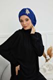 Pileli Taş Çiçek Aksesuarlı Şifon Hazır Türban,HT-105,HT-105