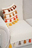 Sırt ve Oturma Kısmını Kapatan Renkli Püsküllü Çizgili Koltuk Örtüsü 180x75 cm,KO-30T