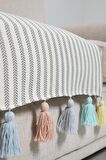 Sırt ve Oturma Kısmını Kapatan Renkli Püsküllü Çizgili Koltuk Örtüsü 180x75 cm,KO-30T
