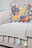 Sırt ve Oturma Kısmını Kapatan Renkli Püsküllü Çizgili Koltuk Örtüsü 180x75 cm,KO-30T