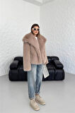 Dipmoda kadın camel oversize çıtçıtlı ithal kürk mont DPG037