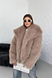 Dipmoda kadın camel oversize çıtçıtlı ithal kürk mont DPG037