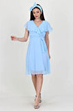 Dipmoda Kadın Bebe mavisi Kruvaze Yaka Bağlama Detaylı Yeni Sezon Şifon Elbise DP8081