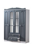 Gardırop, Country MDF 4 Kapaklı Dolap, Antrasit