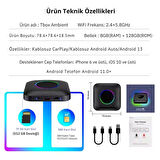 Carlinkit TBox Ambient Android 13, 8+128GB, Google PlayStore, Netflix, YouTube, Kablosuz/Wireless CarPlay &amp; Android Auto SIM Kart Destekli SM6225 Chipset Android Box (IMEI Kayıtlı)