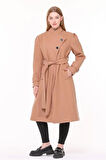 Dipmoda kadın midi oversize yün kaşe kaban DPPLTN03 - Camel