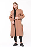 Dipmoda kadın midi oversize yün kaşe kaban DPPLTN03 - Camel