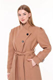 Dipmoda kadın midi oversize yün kaşe kaban DPPLTN03 - Camel