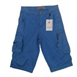 Erkek Çocuk Kapri Şort Fermuarlı Cepli Saks Mavi