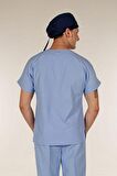 Açık Mavi Üst Scrubs Terrycotton Doktor Hemşire Forma