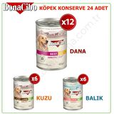 BONACİBO KARIŞIK YETİŞKİN KÖPEK KONSERVE MAMA 400 GR X 24 ADET (3 ÇEŞİT: KUZU ETLİ, DANA ETLİ, SOMONLU) 