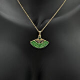 Çelik Yeşil Yelpaze Trend Model Gold Kolye - Gold