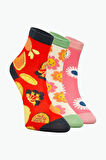 3'lü Kız Çocuk Meyve ve Çiçek Desenli Çorap