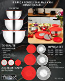 Rosso 9 Prç. Saklama Kabı Rendeli Kırmızı (16 cm , 20 cm , 24 cm)