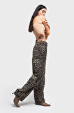 Kadın Orginal Leopar Renk Skater Fit %100 Koton Denim Pantolon