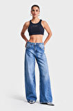 Kadın Mavi Kot Rengi 2S54 Palazzo Fit %100 Koton Denim