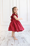 Kız Bebek Bordo Cherry Fiyonklu Fırfırlı Elbise Toka Takım