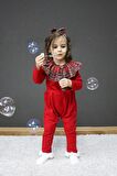 Kız Çocuk Kırmızı Ekose Yakalı Çıtçıt Detaylı Yılbaşı Tulum Salopet