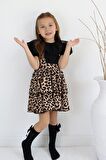 Kız Çocuk Helen Leopar Askılı Bağlama Jile 29 Ekim Elbise Siyah Dantel Kısa Kollu Bluz Abiye Takım