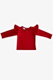 Kız Çocuk Kırmızı Omuz Fırfırlı Bisiklet Yaka Yılbaşı Body Sweatshirt