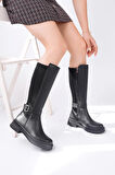 Tokalı Düz Taban Diz Altı Uzun Kadın Çizme HRKS1000