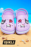 Kız Çocuk Lila Kuromi Baskılı Tabanı Işıklı Plaj Havuz Terliği & Sandaleti