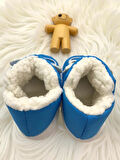 Erkek Çocuk Hayvanlı Kışlık Yumuşacık İçi Yünlü Mavi Ev Pandufu 