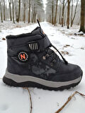 Erkek Çocuk Suya Soğuk Havaya Dayanıklı Cırtlı İçi Kürklü Siyah Kar Botu 