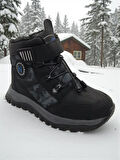 Erkek Çocuk Suya Soğuk Havaya Dayanıklı Cırtlı İçi Kürklü Siyah Kar Botu 
