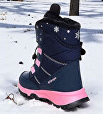 Kız Çocuk Suya Ve Soğuk Havaya Dayanıklı Kaymaz Taban Cırtlı Lacivert Pembe Kar Botu 