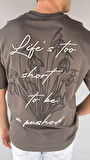 Life Baskılı Koyu Gri Erkek T-shirt
