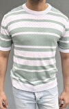 Çizgi Detay Delikli Triko T-shirt