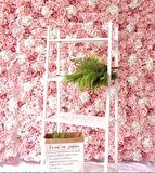Yapay Çiçek Duvar Kaplama Panel  Güllü Tabaka 50x50 cm Dik Duvar Uygulama