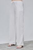 Kadın Pantolon Geniş Paça Yüksel Bel Cepli Çizgili Pantolon ÇİZGİLİ-PANTOLON
