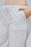 Kadın Pantolon Geniş Paça Yüksel Bel Cepli Çizgili Pantolon ÇİZGİLİ-PANTOLON