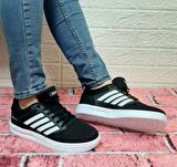 Bestof 074 Siyah Sneaker Düz Taban Hafif Rahat Spor Çift Ayakkabısı