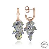 Swarovski Crystal Taşlı Lucky Life 925 Ayar Gumuss  Kalp Salkım Sallantılı Çivili Kadın Küpe
