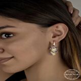 Swarovski Crystal Taşlı Lucky Life 925 Ayar Gumuss  Kalp Salkım Sallantılı Çivili Kadın Küpe