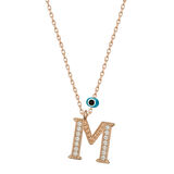 Lucky Life 925 Ayar Gumuss  Nazar Rose M Harfi Kadın Kolye