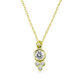 Lucky Life 925 Ayar Gumuss  Gold Çiğ Damlası Yuvarlak Tektaş Bayan Kolye